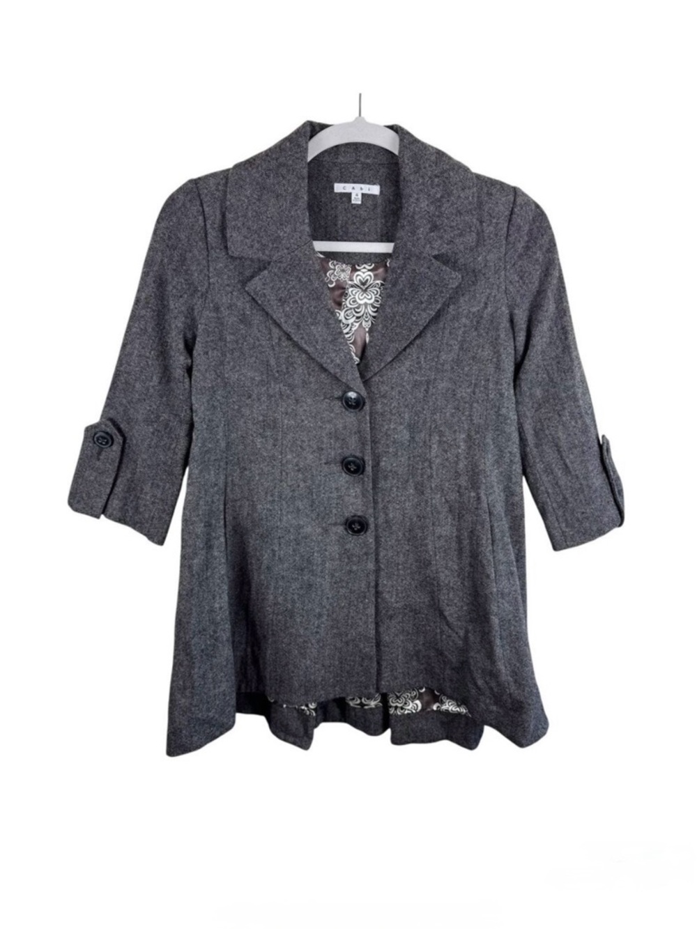 CAbi Wool Blend Shakespeare Tweed Brown Single Breasted Buttoned Pea Coat Size 4